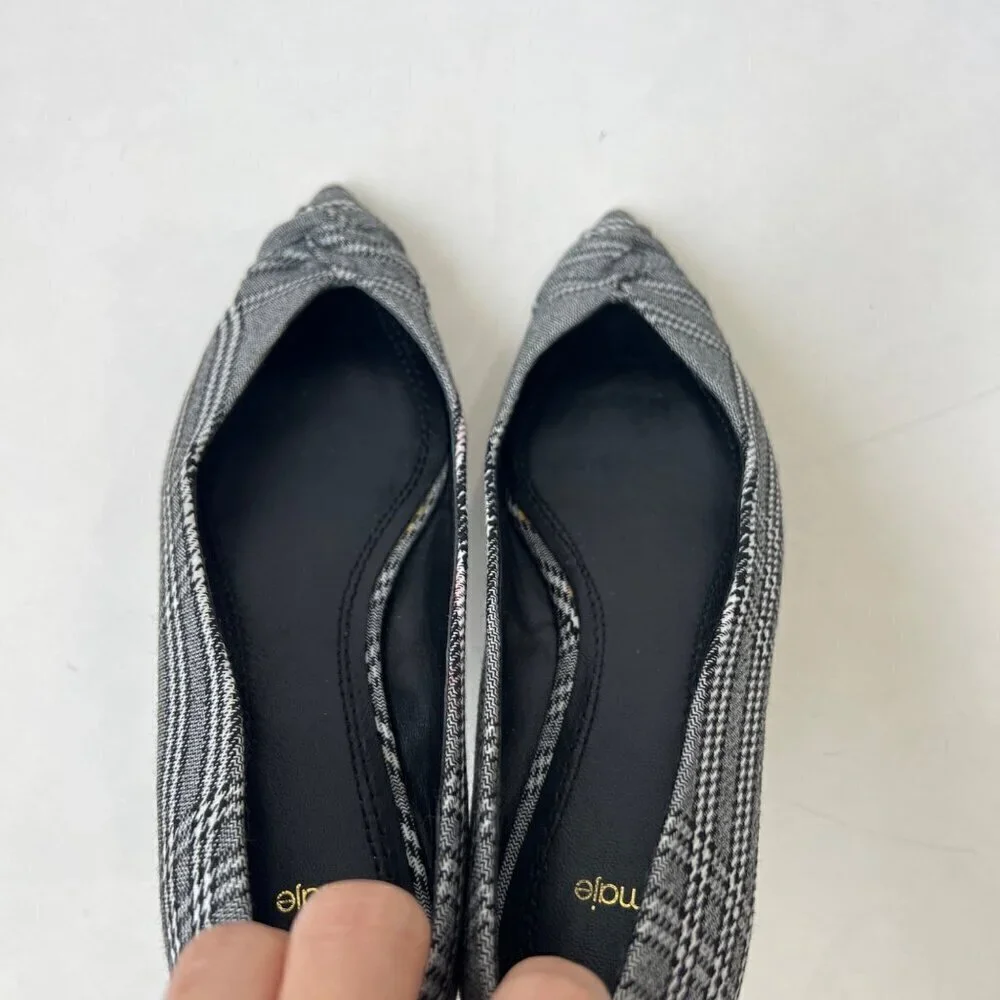 Maje plaid fabric poured toes flats , black, Size 36